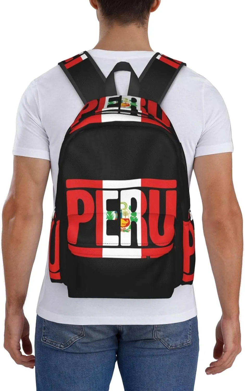 Peruvian Peru Flag Casual Backpack Large Capacity Travel Backpacks Laptop Daypack Commuter Rucksack Adjustable Strap Sports Bags for Hiking Biking