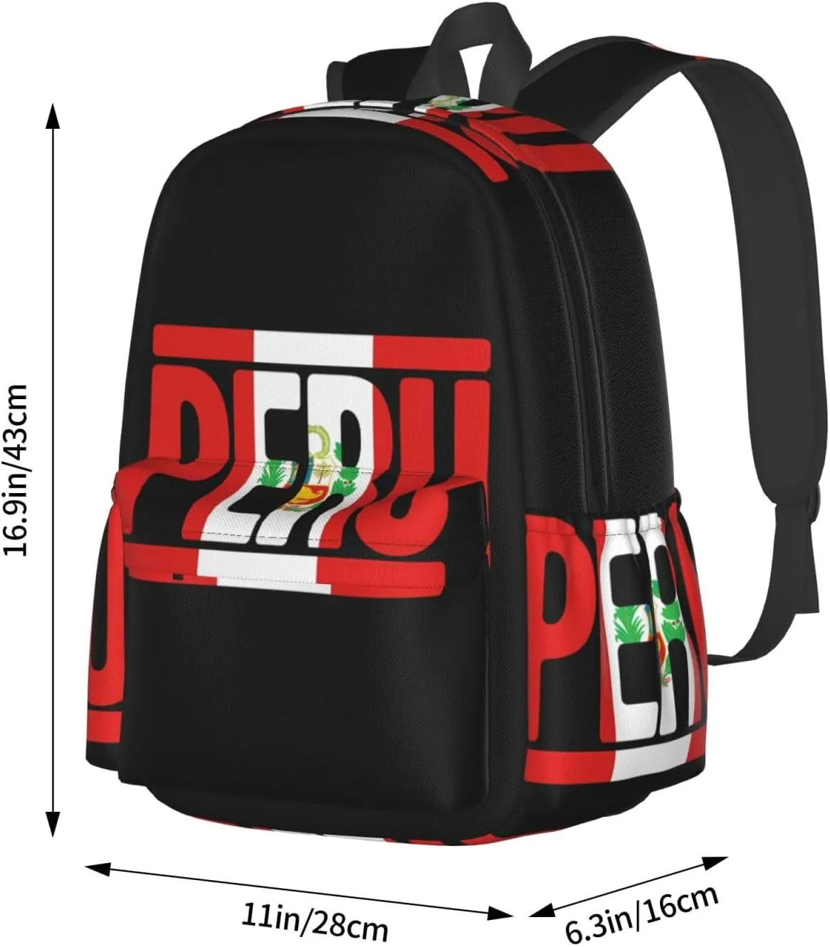Peruvian Peru Flag Casual Backpack Large Capacity Travel Backpacks Laptop Daypack Commuter Rucksack Adjustable Strap Sports Bags for Hiking Biking