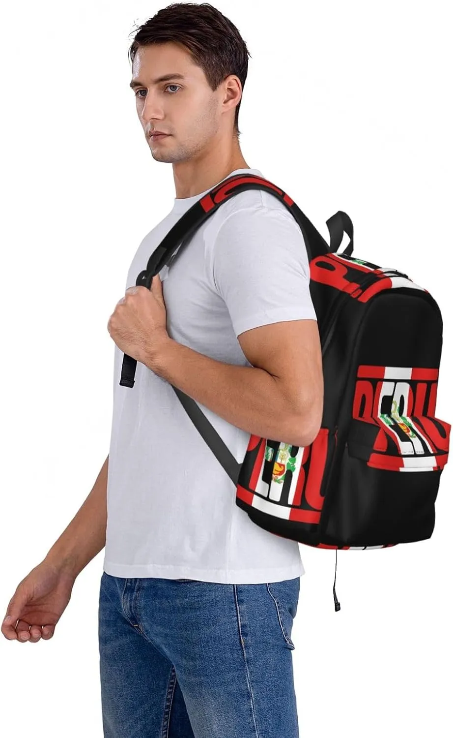 Peruvian Peru Flag Casual Backpack Large Capacity Travel Backpacks Laptop Daypack Commuter Rucksack Adjustable Strap Sports Bags for Hiking Biking