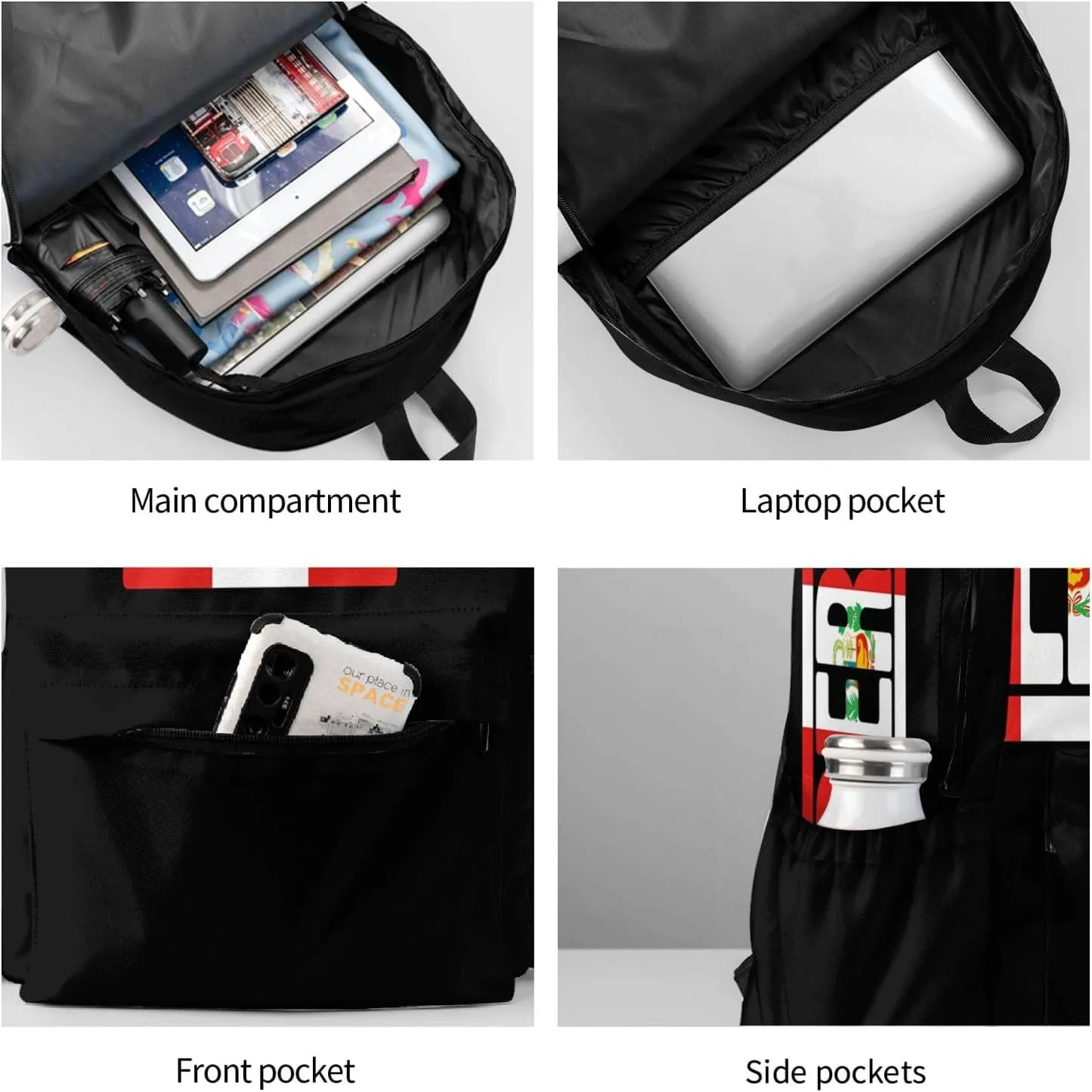 Peruvian Peru Flag Casual Backpack Large Capacity Travel Backpacks Laptop Daypack Commuter Rucksack Adjustable Strap Sports Bags for Hiking Biking