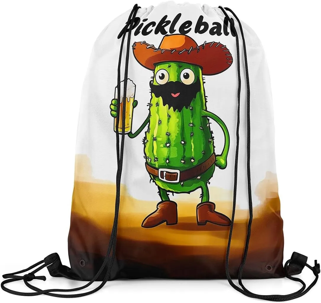 Pickle and Beer String Bag,Funny Pickles Drawstring Backpack Pickle Lovers Gifts,Pickleball Sackpack 13x15.7 Sports Themed Foldable Draw String Back Bag for Sport Gym Camping Traveling