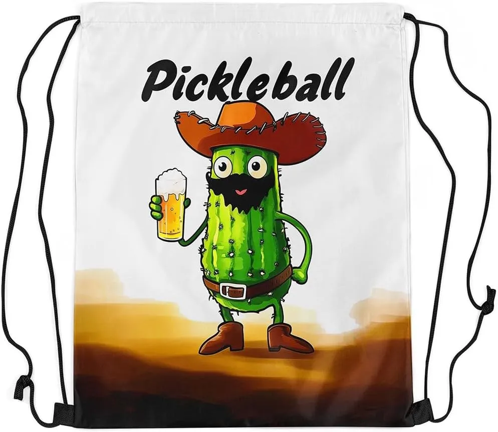 Pickle and Beer String Bag,Funny Pickles Drawstring Backpack Pickle Lovers Gifts,Pickleball Sackpack 13x15.7 Sports Themed Foldable Draw String Back Bag for Sport Gym Camping Traveling