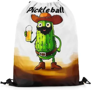 Pickle and Beer String Bag,Funny Pickles Drawstring Backpack Pickle Lovers Gifts,Pickleball Sackpack 13x15.7 Sports Themed Foldable Draw String Back Bag for Sport Gym Camping Traveling