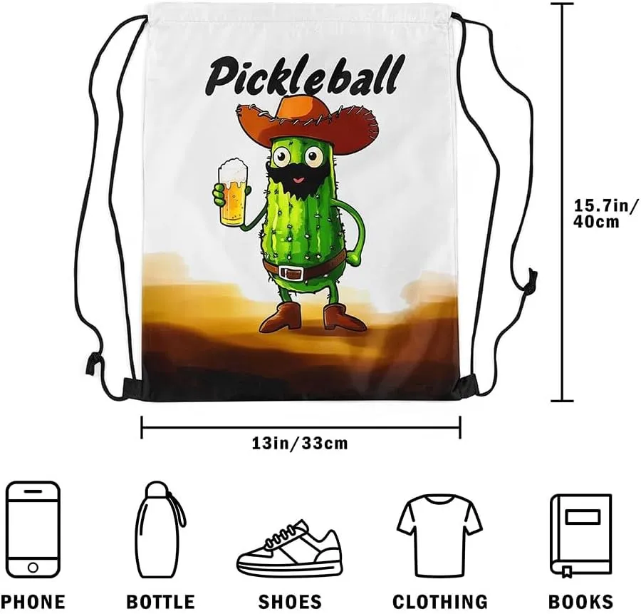 Pickle and Beer String Bag,Funny Pickles Drawstring Backpack Pickle Lovers Gifts,Pickleball Sackpack 13x15.7 Sports Themed Foldable Draw String Back Bag for Sport Gym Camping Traveling