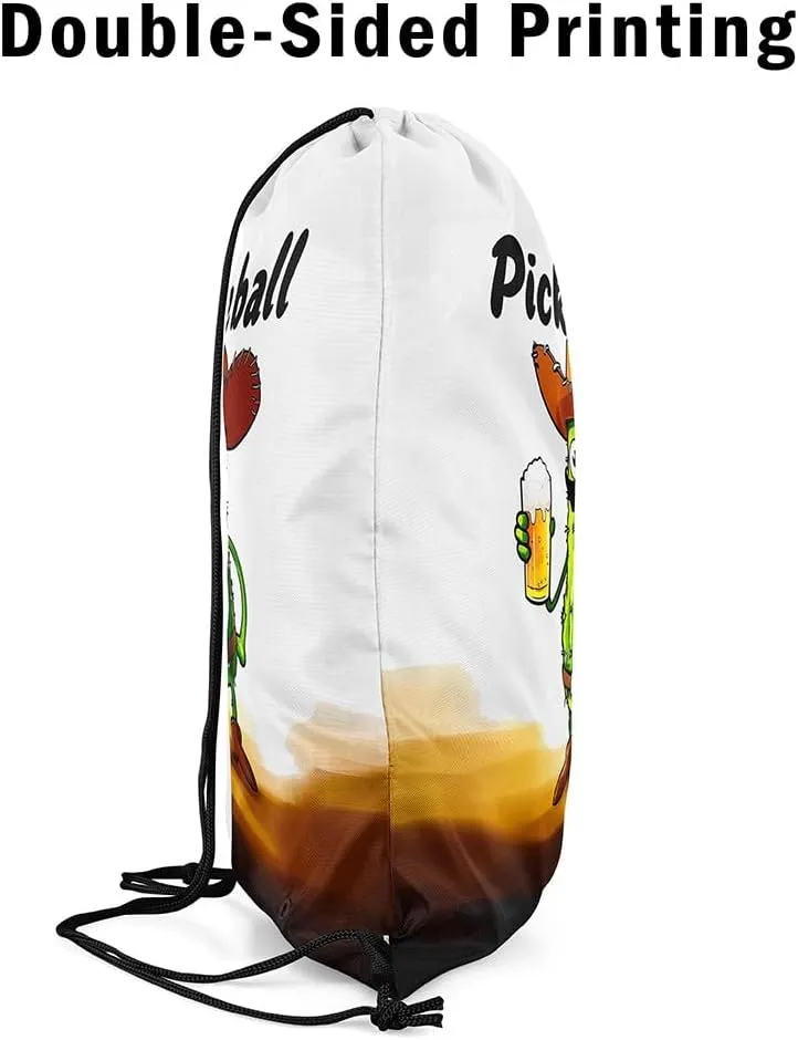 Pickle and Beer String Bag,Funny Pickles Drawstring Backpack Pickle Lovers Gifts,Pickleball Sackpack 13x15.7 Sports Themed Foldable Draw String Back Bag for Sport Gym Camping Traveling