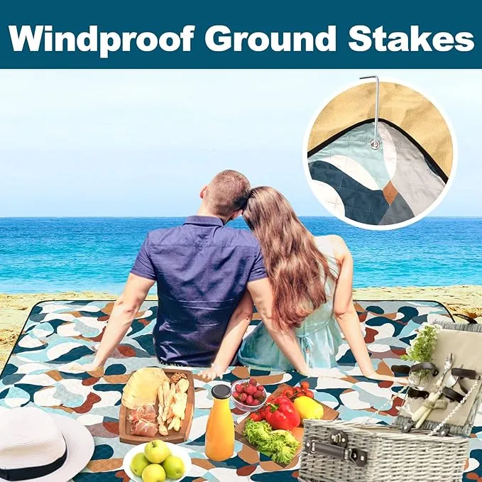 Picnic Blankets Extra Large, Waterproof Foldable Outdoor Beach Blanket Oversized 83x79” Sandproof, 3-Layer Picnic Mat for Camping, Hiking, Travel, Park, Concerts-Camouflage
