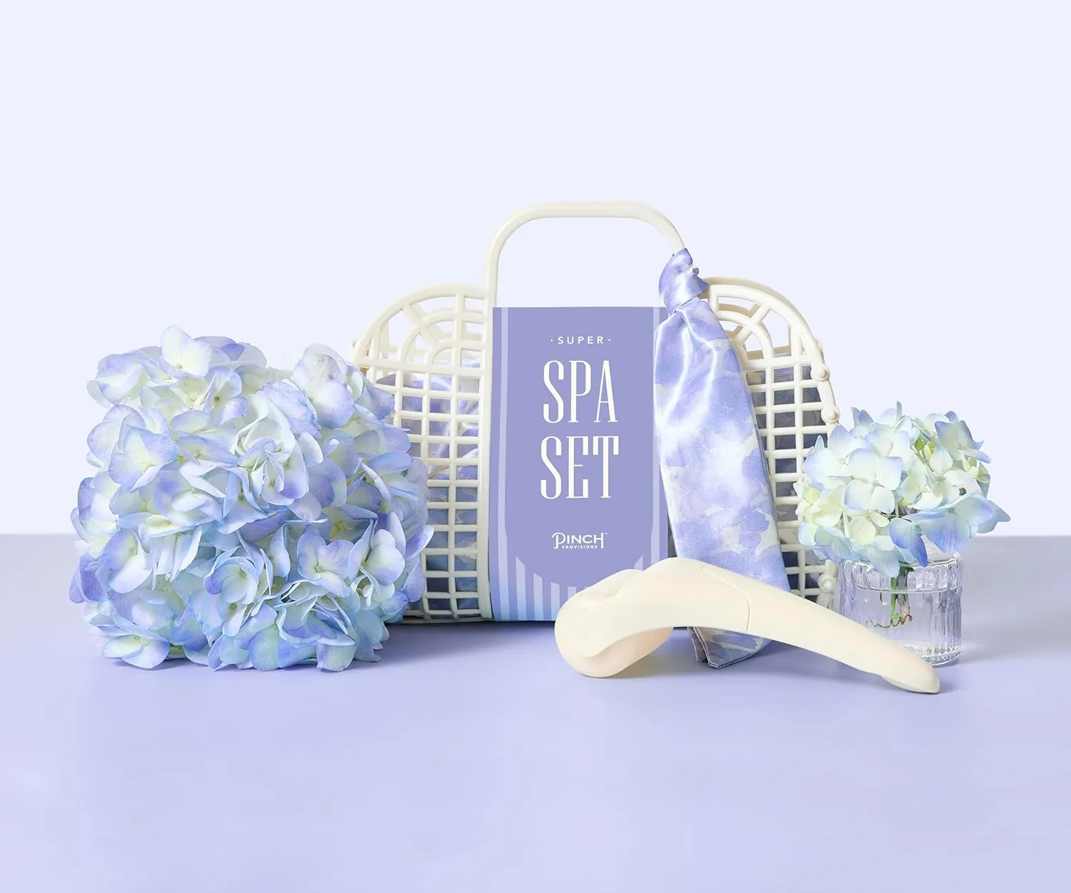 Pinch Provisions Jelly Tote Super Spa Set, 8pc Full Body Skin Care Kit, Home Spa Gift Set, Skin & Hair Care Accessories with Facial Roller, Scalp Massager, Lavendar Shower Steamer & More! (Periwinkle)
