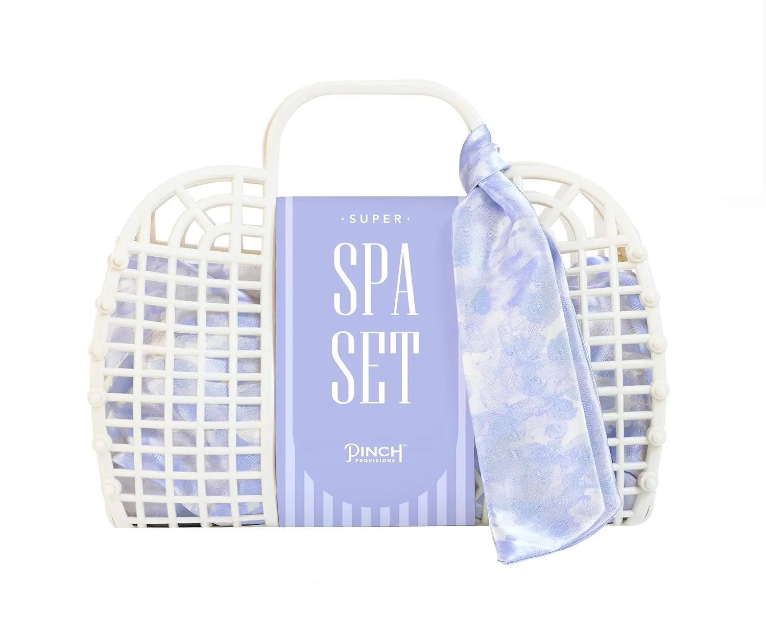 Pinch Provisions Jelly Tote Super Spa Set, 8pc Full Body Skin Care Kit, Home Spa Gift Set, Skin & Hair Care Accessories with Facial Roller, Scalp Massager, Lavendar Shower Steamer & More! (Periwinkle)