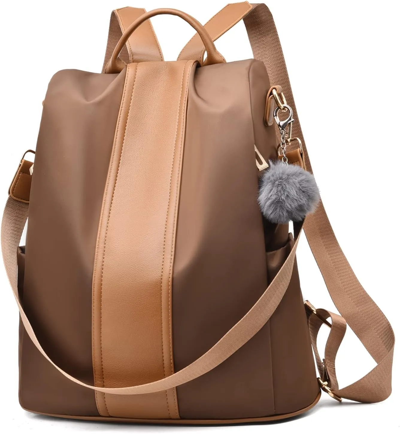 PINCNEL Women Backpack Purse Waterproof Nylon Anti-theft Rucksack Lightweight Shoulder Bag(Brown Large1)