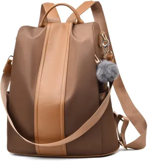 PINCNEL Women Backpack Purse Waterproof Nylon Anti-theft Rucksack Lightweight Shoulder Bag(Brown Large1)