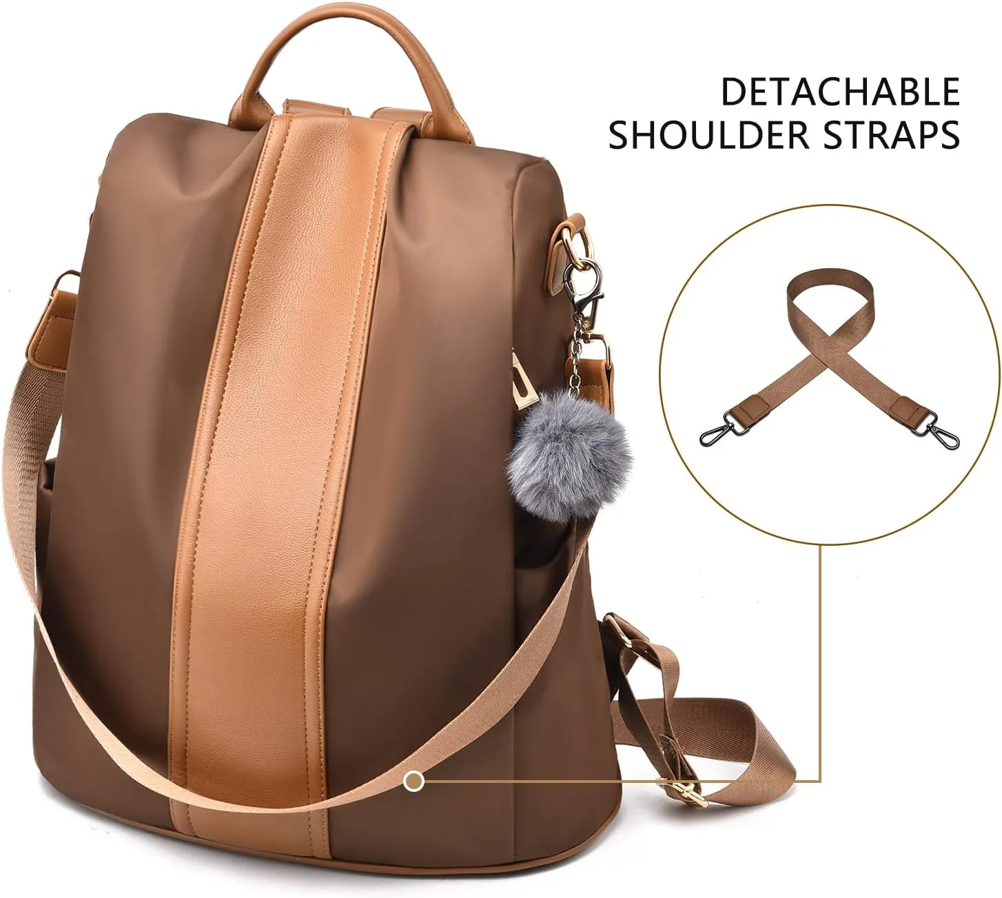 PINCNEL Women Backpack Purse Waterproof Nylon Anti-theft Rucksack Lightweight Shoulder Bag(Brown Large1)