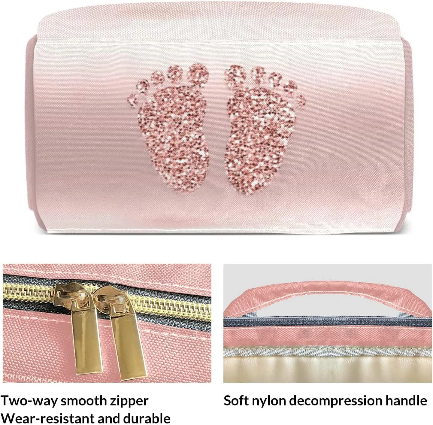 Pink Print Feet Diaper Bags Custom Name Backpack Personalized Baby Nappy Travel Tote Bag for Mom Gift