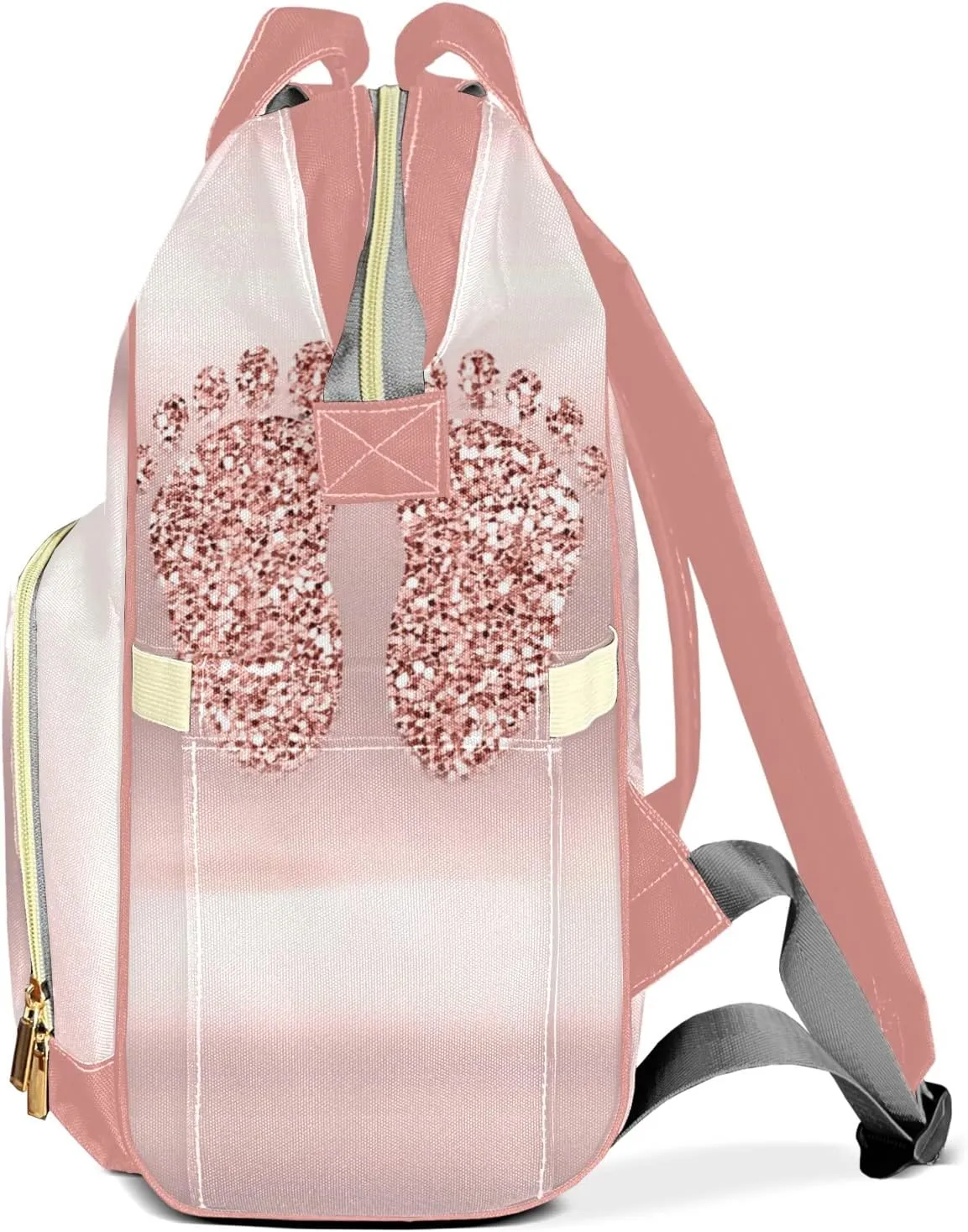 Pink Print Feet Diaper Bags Custom Name Backpack Personalized Baby Nappy Travel Tote Bag for Mom Gift