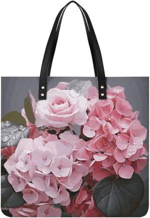 Pink Rose Hydrangea Large Leather Handbags Women Fashion Handbag Multifunctional Travel Bag It Is A Great Gift for Mothers, Teachers, Friends, Bridesmaids