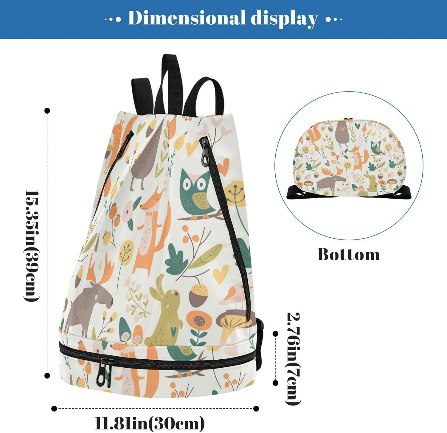 Poeticcity Gym Swimming Drawstring Bags Daypacks Backpack Purse Casual Knapsack Shoulder Bag Sitting Rucksack Autumn Forest with Bear Hare Squirrel Elk Owl Foxes Flowers