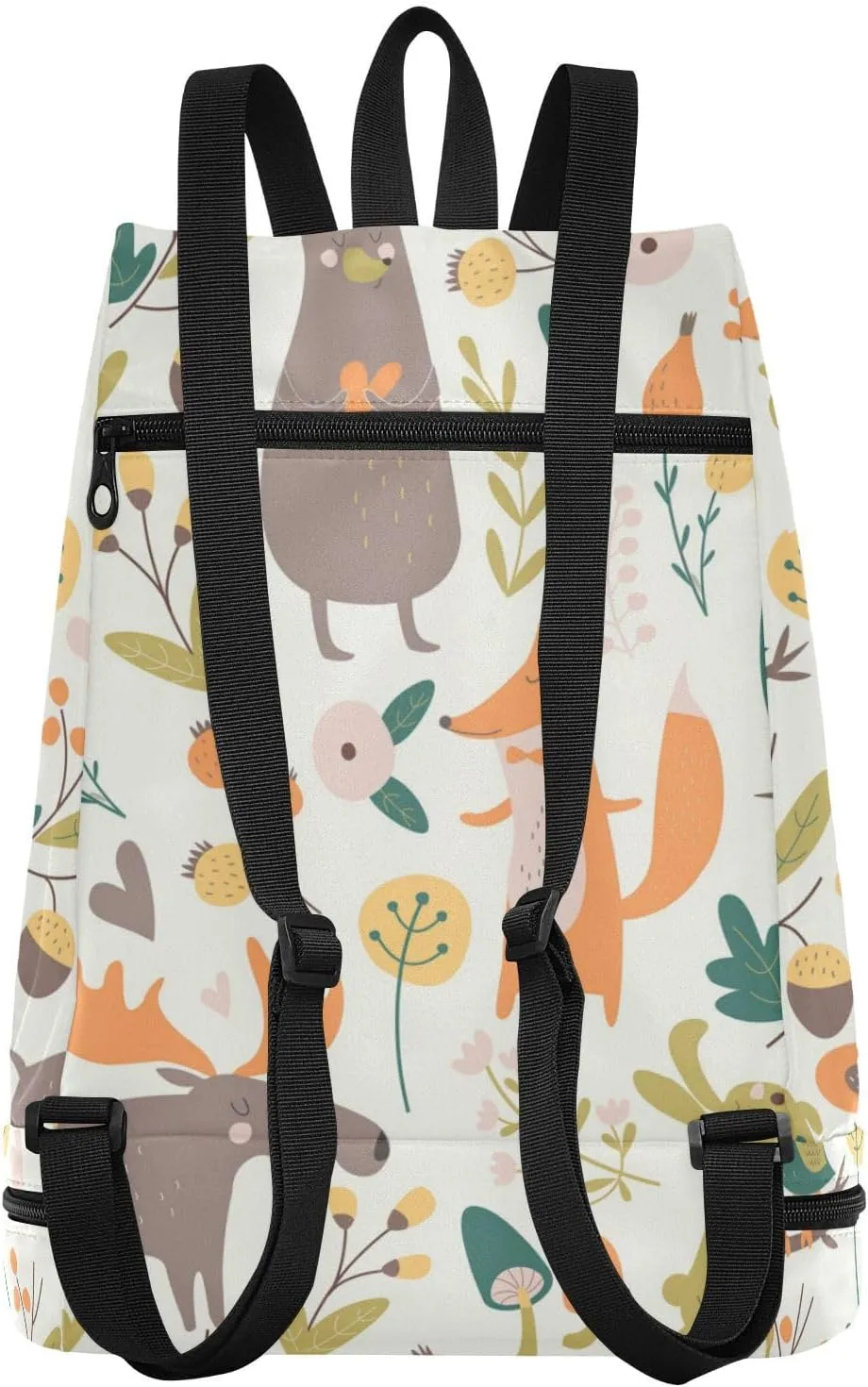 Poeticcity Gym Swimming Drawstring Bags Daypacks Backpack Purse Casual Knapsack Shoulder Bag Sitting Rucksack Autumn Forest with Bear Hare Squirrel Elk Owl Foxes Flowers