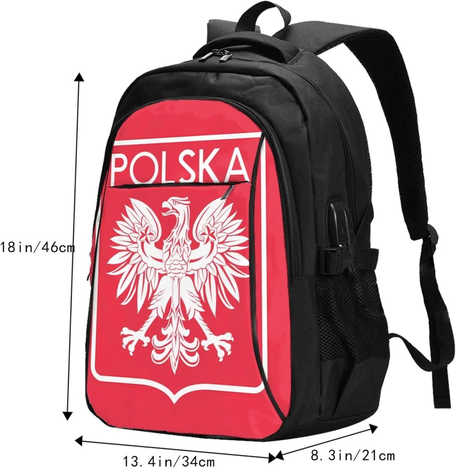 Polish Flag Poland Polska Eagle Casual Travel Backpacks Hiking Camping Backpack Large Outdoor Sport Daypack Laptop Rucksack Climbing Working Bags with USB Port