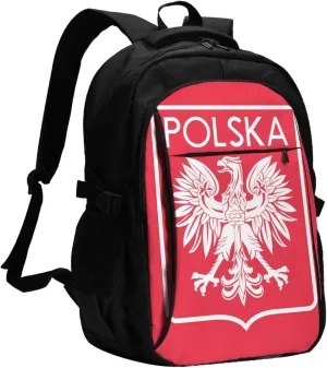 Polish Flag Poland Polska Eagle Casual Travel Backpacks Hiking Camping Backpack Large Outdoor Sport Daypack Laptop Rucksack Climbing Working Bags with USB Port