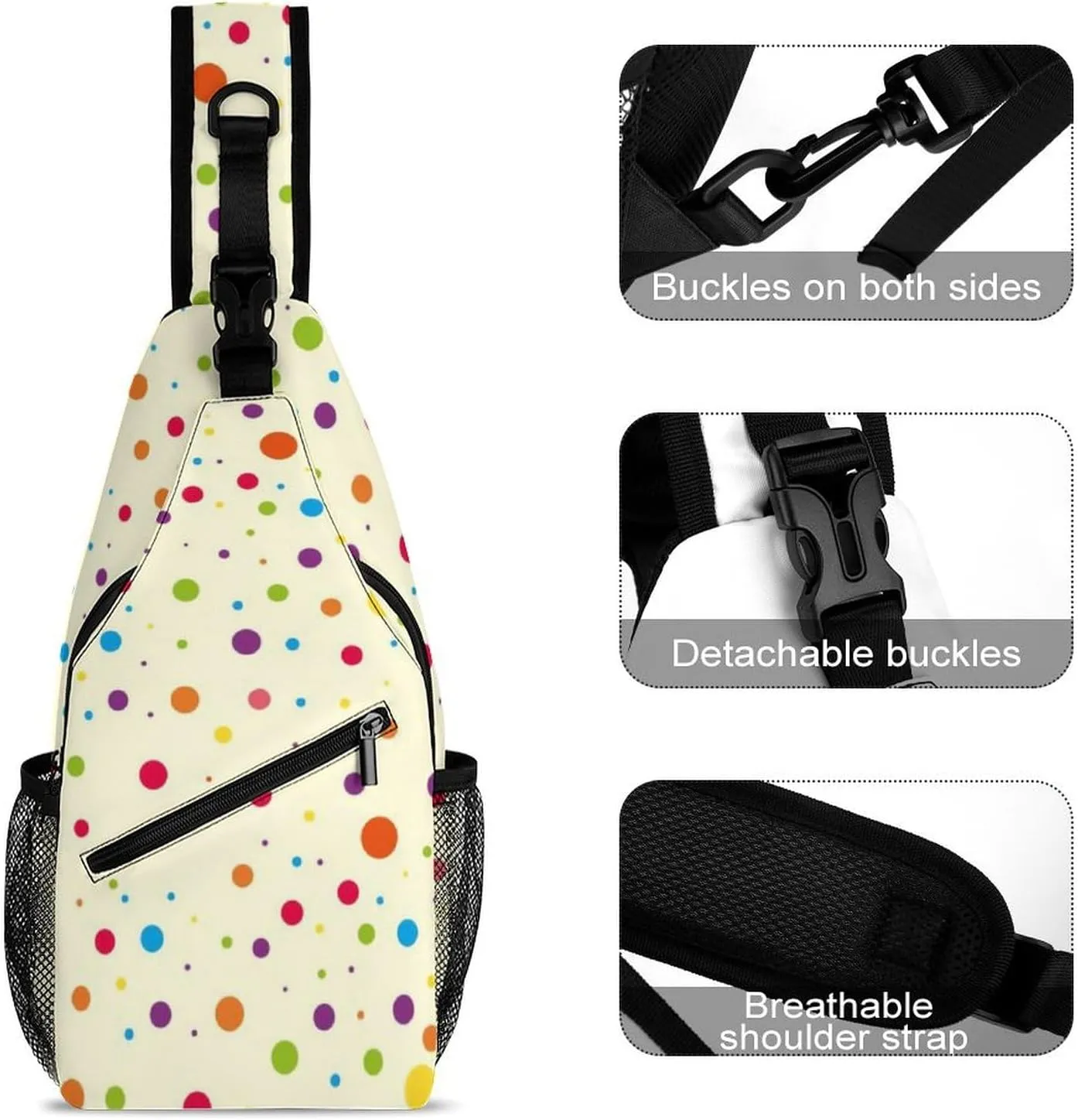Polka Dots Sling Bag Man Womens Crossbody Backpack Chest Daypack Small Cross Body Backpack Travel Bag Gym Daypack Sports Backpacks