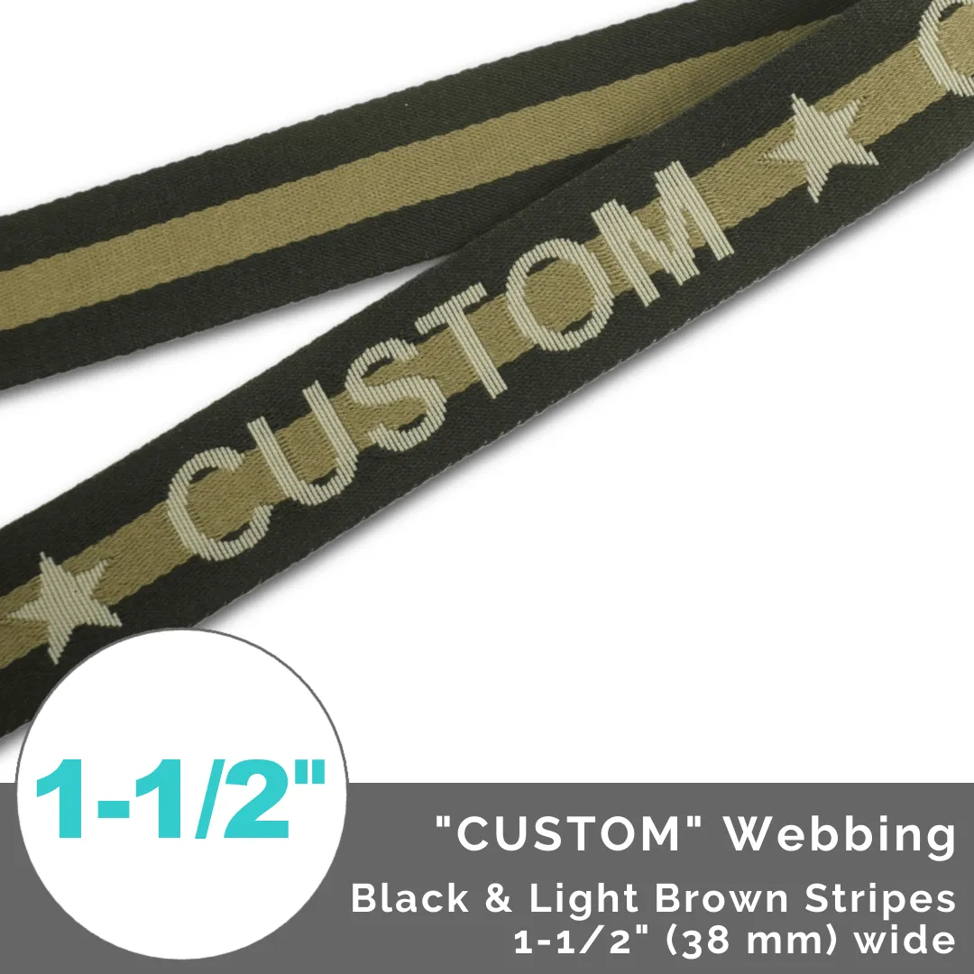 Polyester Webbing with *CUSTOM* Woven Details: 1-1/2" (38mm) Wide (Per 1 Yard)