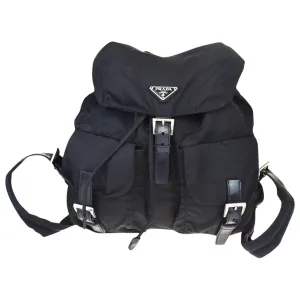 Prada black leather backpacks