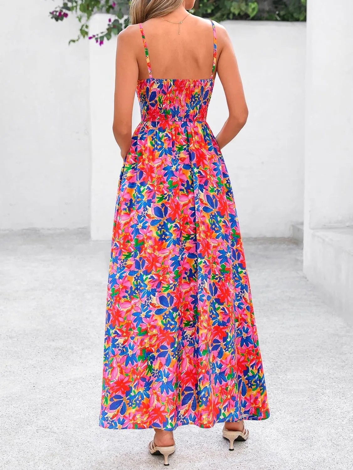 PRETTYGARDEN Summer Dresses for Women 2025 Beach Maxi Dress Spaghetti Strap Floral Boho A Line Wedding Guest Flowy Long Dress