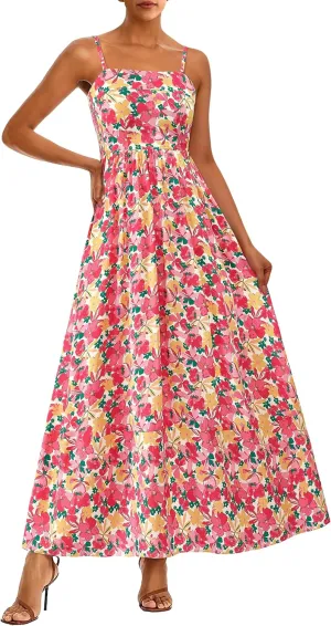 PRETTYGARDEN Summer Dresses for Women 2025 Beach Maxi Dress Spaghetti Strap Floral Boho A Line Wedding Guest Flowy Long Dress