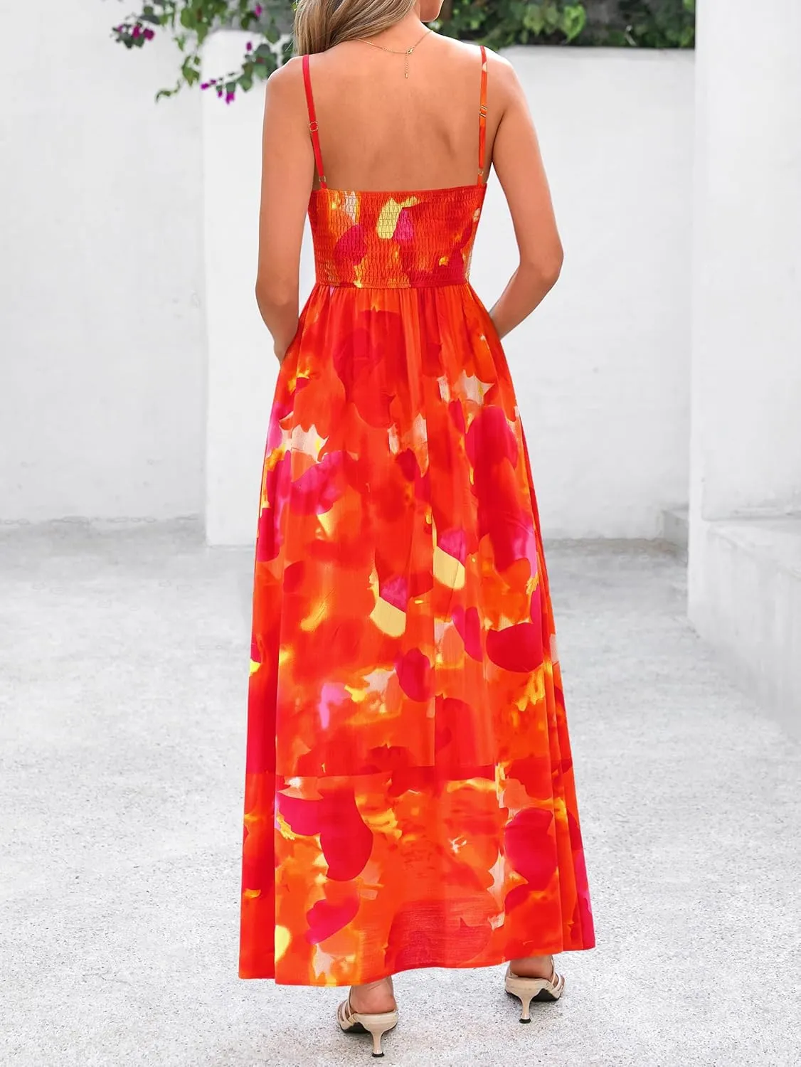PRETTYGARDEN Summer Dresses for Women 2025 Beach Maxi Dress Spaghetti Strap Floral Boho A Line Wedding Guest Flowy Long Dress