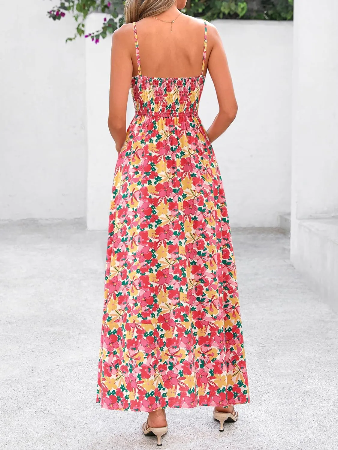 PRETTYGARDEN Summer Dresses for Women 2025 Beach Maxi Dress Spaghetti Strap Floral Boho A Line Wedding Guest Flowy Long Dress