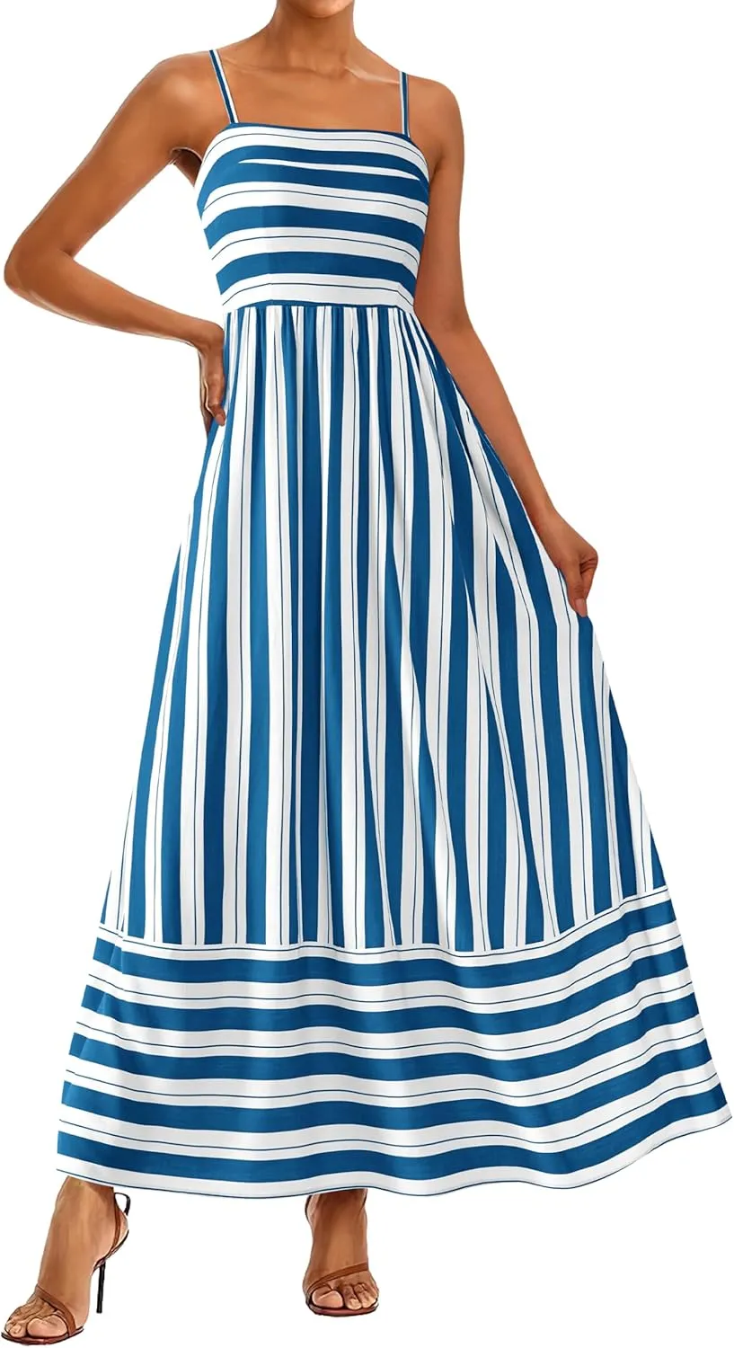 PRETTYGARDEN Summer Dresses for Women 2025 Beach Maxi Dress Spaghetti Strap Floral Boho A Line Wedding Guest Flowy Long Dress