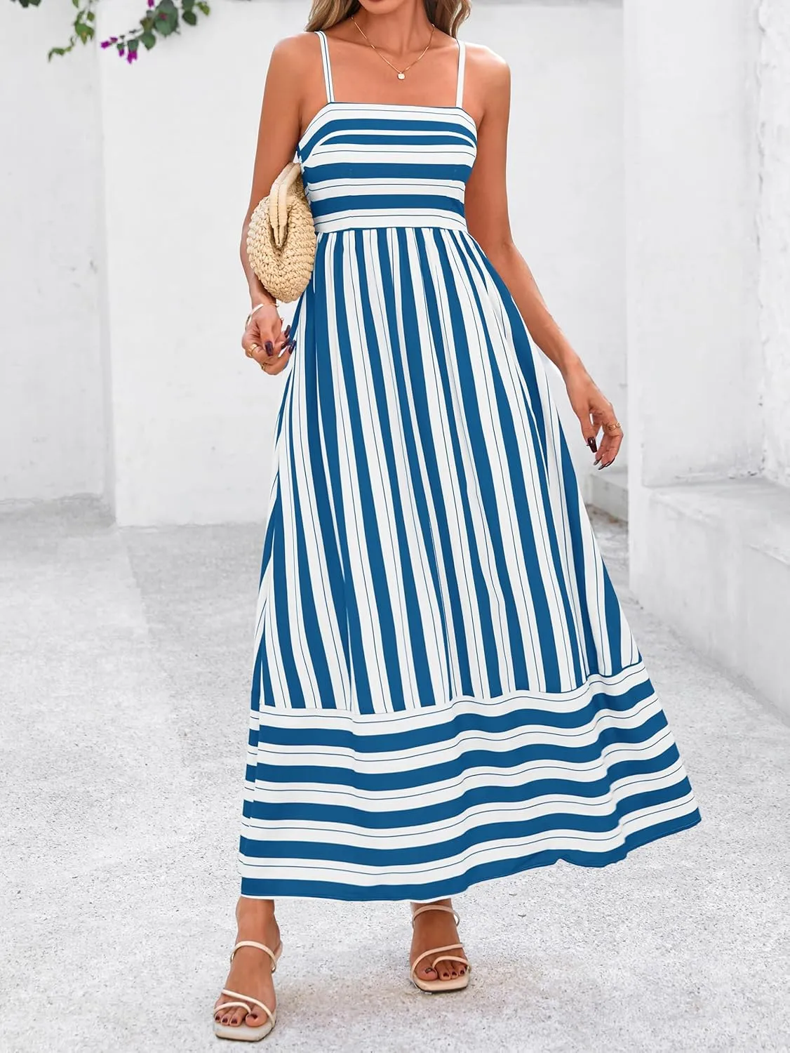 PRETTYGARDEN Summer Dresses for Women 2025 Beach Maxi Dress Spaghetti Strap Floral Boho A Line Wedding Guest Flowy Long Dress