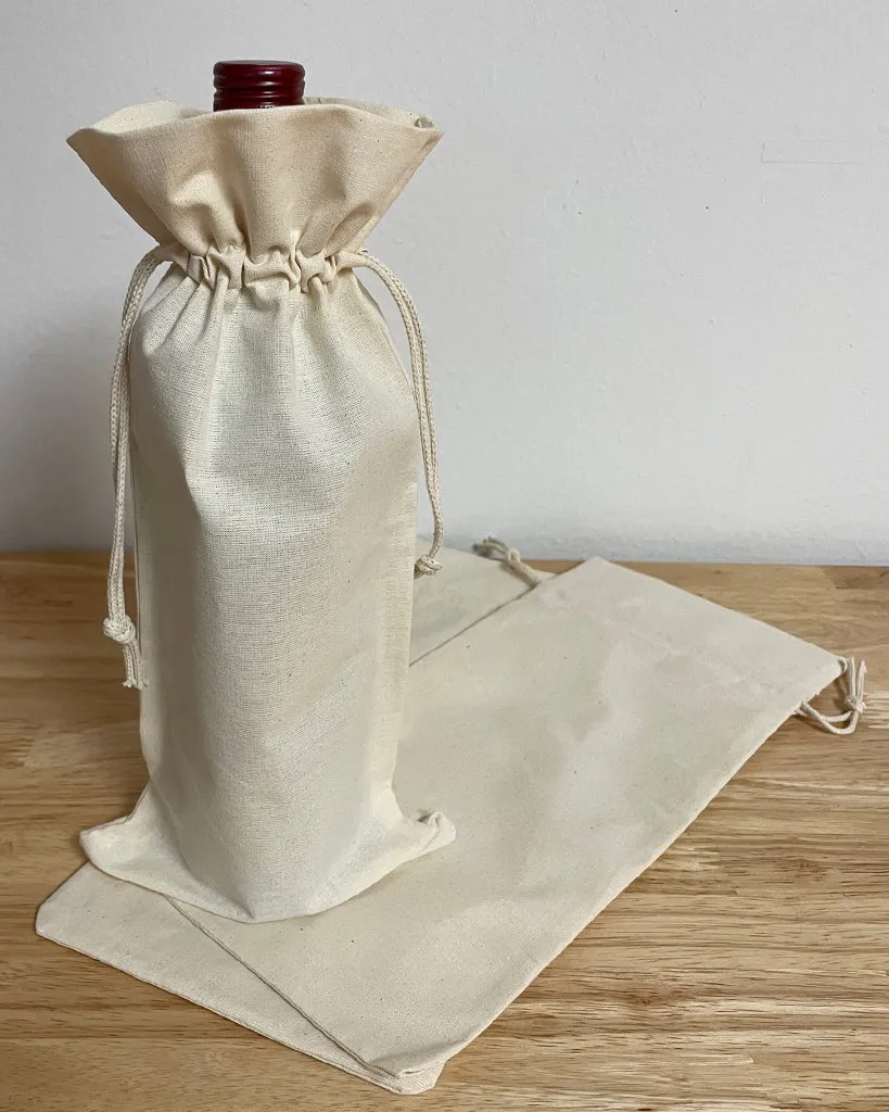 Printed Cotton-Jute Natural Wine Bags with Drawstrings Closure - Custom Jute Drawstrings With Your Logo