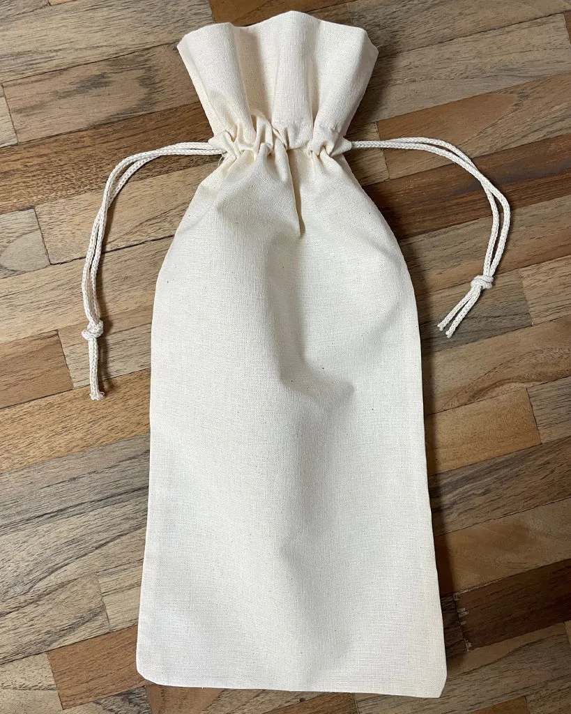Printed Cotton-Jute Natural Wine Bags with Drawstrings Closure - Custom Jute Drawstrings With Your Logo