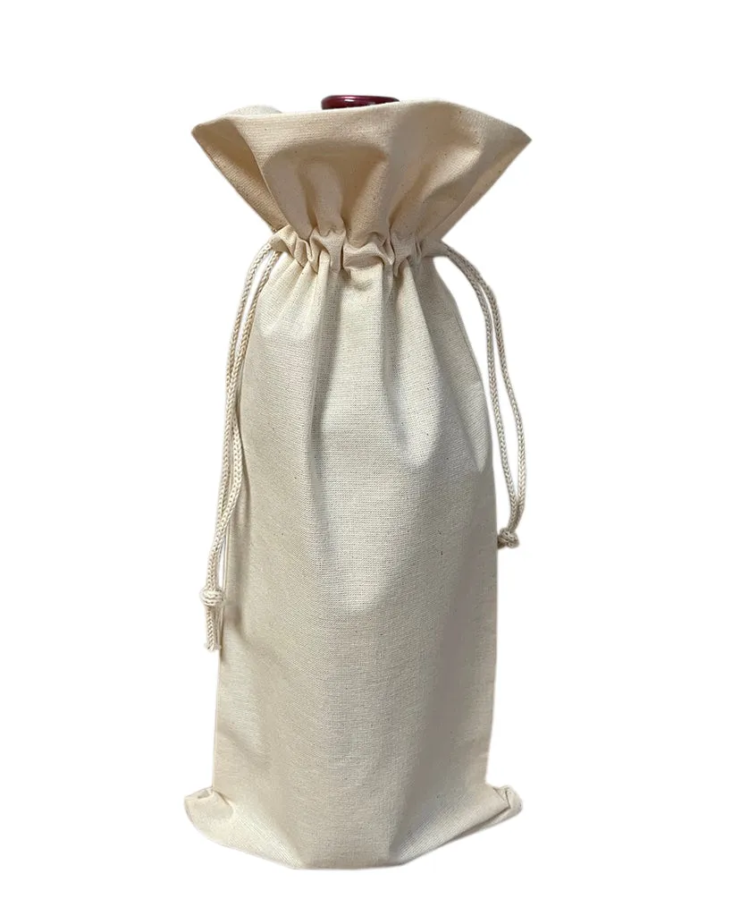 Printed Cotton-Jute Natural Wine Bags with Drawstrings Closure - Custom Jute Drawstrings With Your Logo