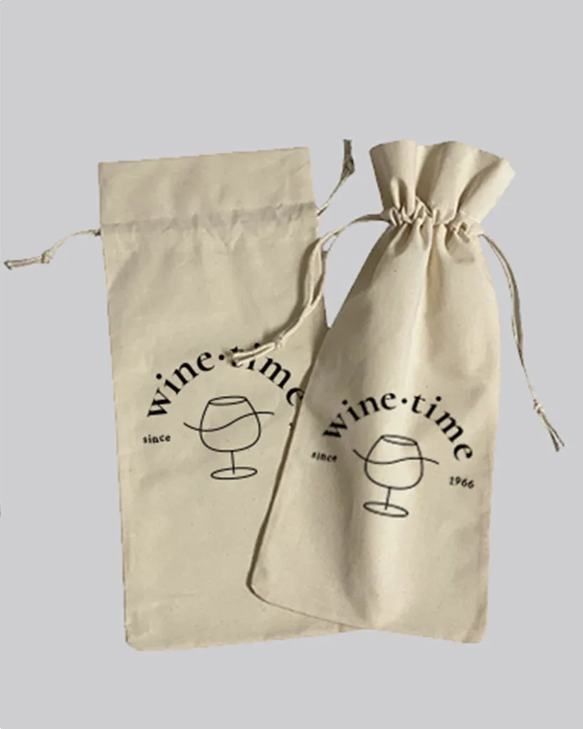 Printed Cotton-Jute Natural Wine Bags with Drawstrings Closure - Custom Jute Drawstrings With Your Logo