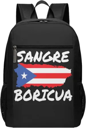 Puerto Rican Sangre Boricua Flag Casual Backpacks Sports Backpack Large Capacity Travel Rucksack Laptop Daypack with Multi-Pockets Adjustable Strap Work Bag for Hiking