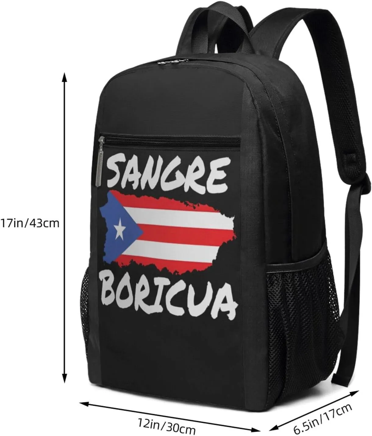 Puerto Rican Sangre Boricua Flag Casual Backpacks Sports Backpack Large Capacity Travel Rucksack Laptop Daypack with Multi-Pockets Adjustable Strap Work Bag for Hiking