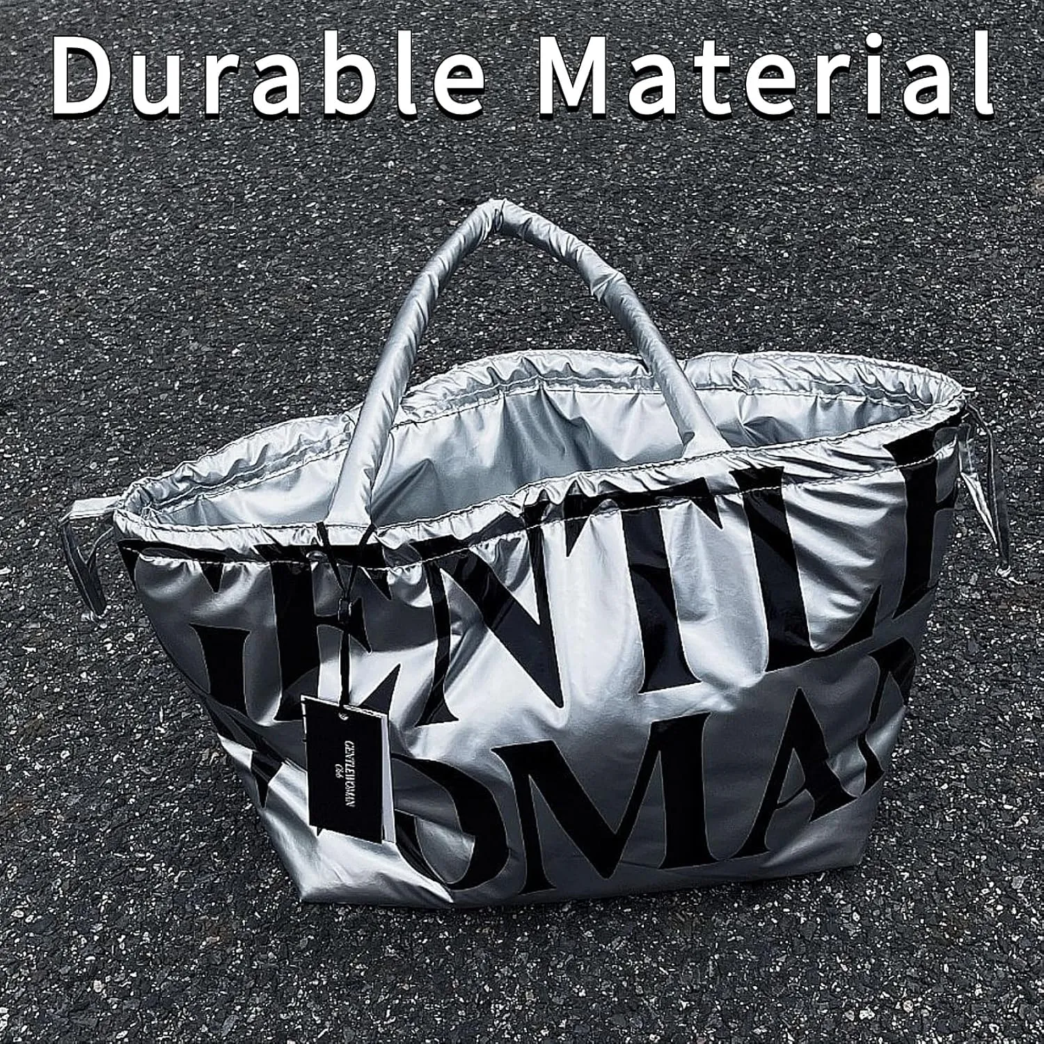 Puffer Drawstring Tote Bag Large Nylon Handbag Shoulder Purse with Snap Button Travel Gym Work Bag for Women