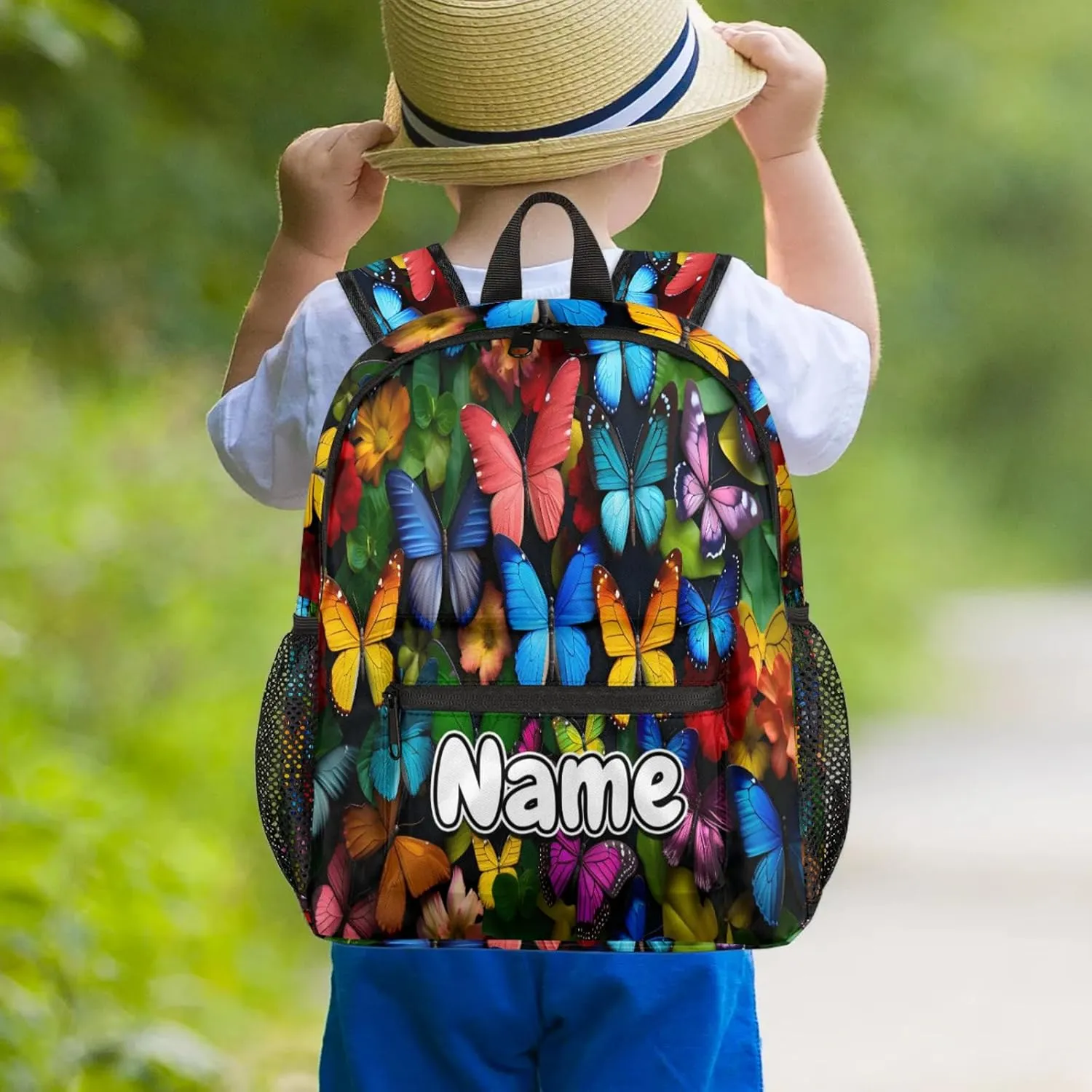 Purple Blue Pink Colored Butterfly Personalized Backpack Bag with Name Lightweight Custom Shoulder Bags Waterproof Casual Backpacks Travel Laptop Bag for Work Picnic 12in