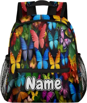 Purple Blue Pink Colored Butterfly Personalized Backpack Bag with Name Lightweight Custom Shoulder Bags Waterproof Casual Backpacks Travel Laptop Bag for Work Picnic 12in