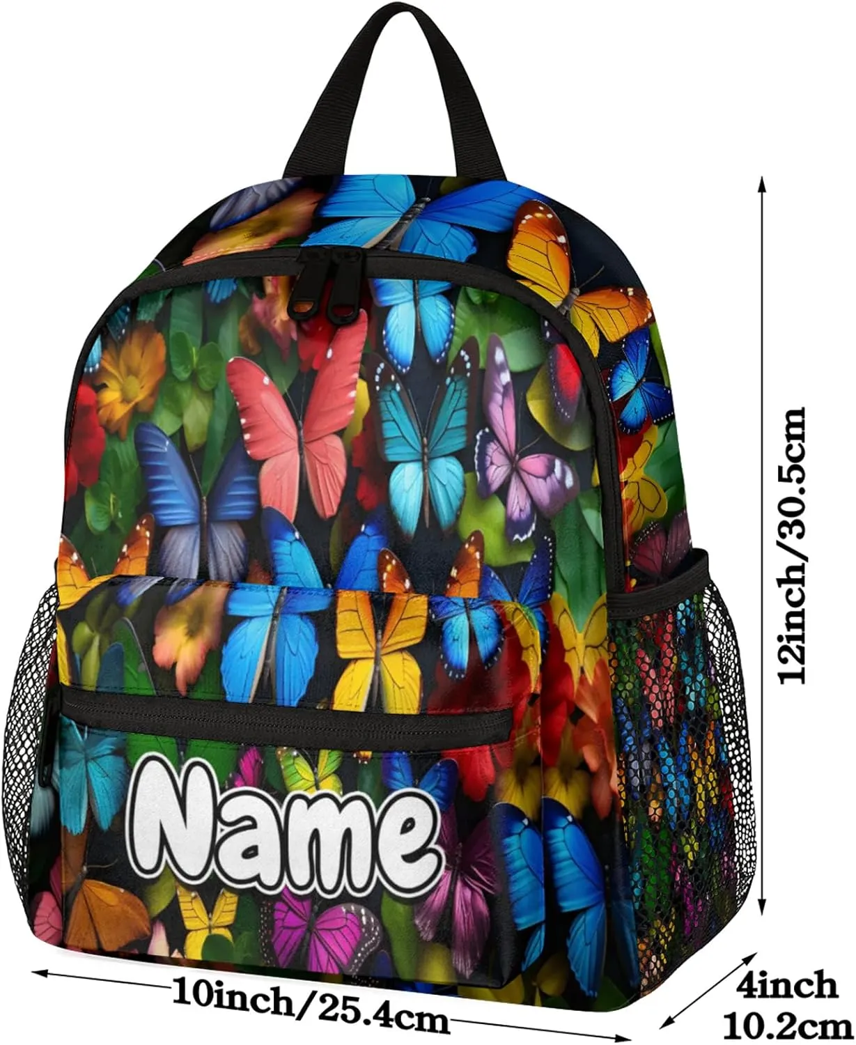 Purple Blue Pink Colored Butterfly Personalized Backpack Bag with Name Lightweight Custom Shoulder Bags Waterproof Casual Backpacks Travel Laptop Bag for Work Picnic 12in