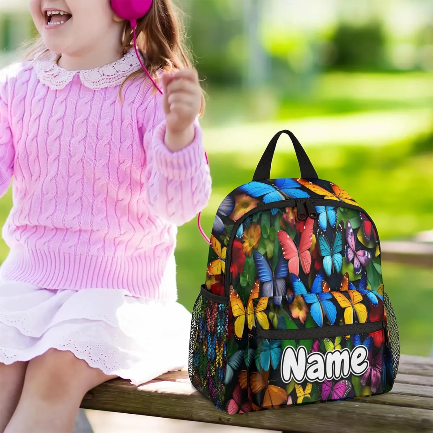Purple Blue Pink Colored Butterfly Personalized Backpack Bag with Name Lightweight Custom Shoulder Bags Waterproof Casual Backpacks Travel Laptop Bag for Work Picnic 12in
