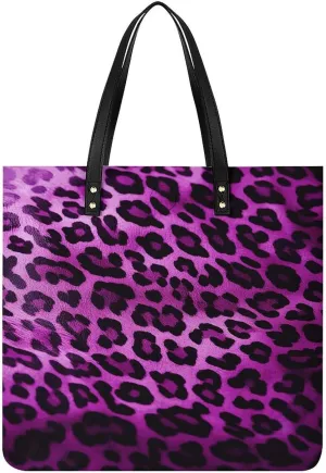 Purple Leopard Large Leather Handbags Women Fashion Handbag Multifunctional Travel Bag It Is A Great Gift for Mothers, Teachers, Friends, Bridesmaids