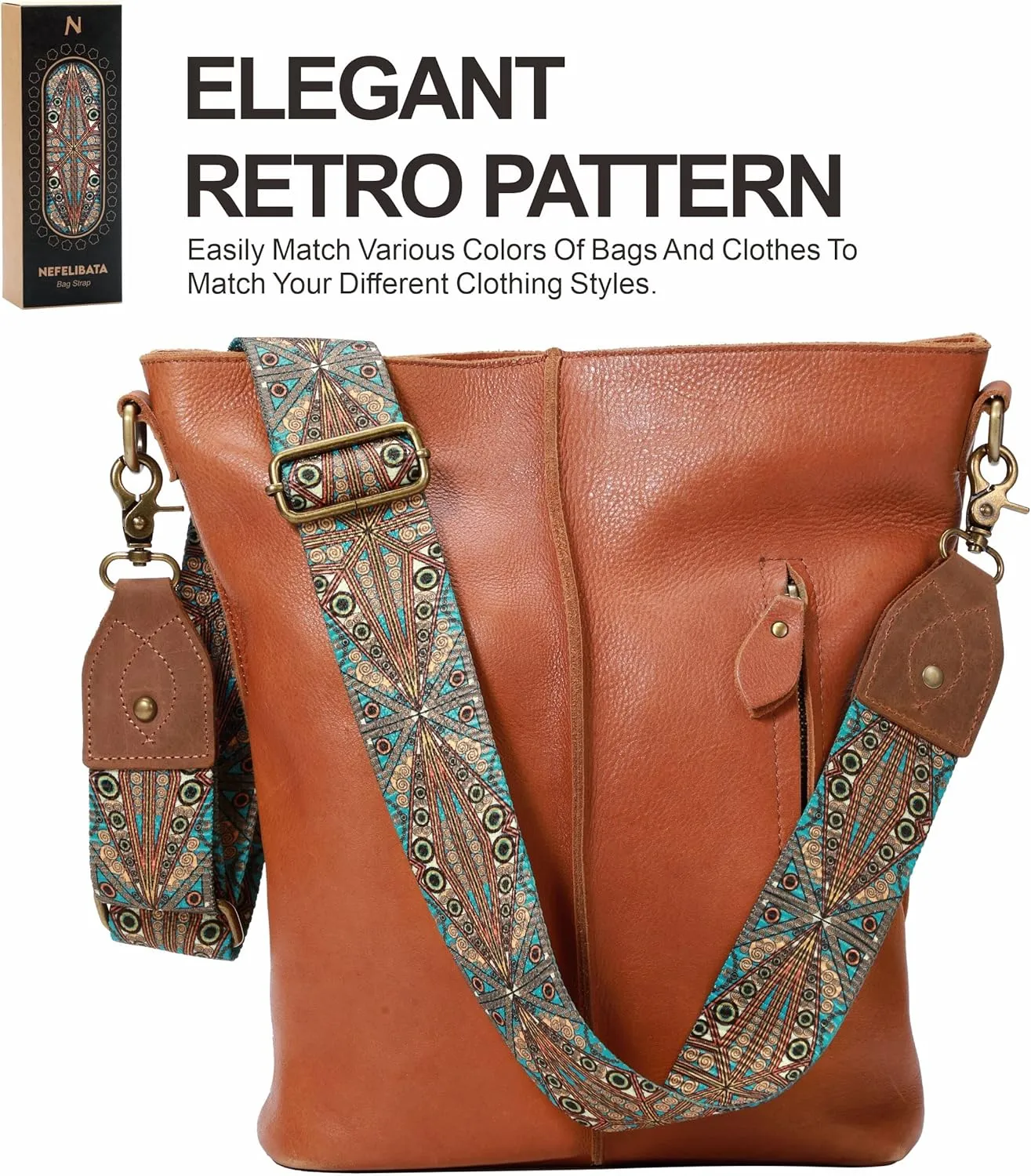 Purse Strap, 2"Cowhide Head Wide Shoulder Strap Adjustable Replacement,Retro Personalized Printing Multi-pattern Crossbody Bag Straps for Handbag,Crossbody Bags,Shoulder Bags(Bohemian style)