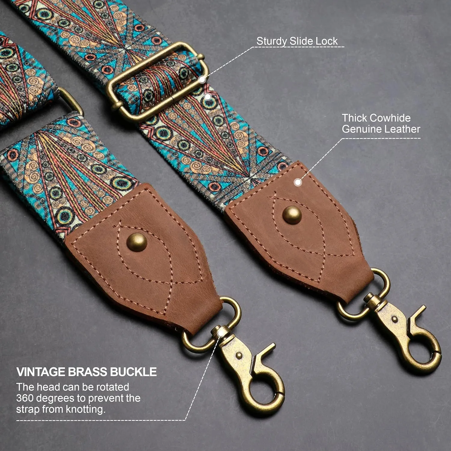 Purse Strap, 2"Cowhide Head Wide Shoulder Strap Adjustable Replacement,Retro Personalized Printing Multi-pattern Crossbody Bag Straps for Handbag,Crossbody Bags,Shoulder Bags(Bohemian style)