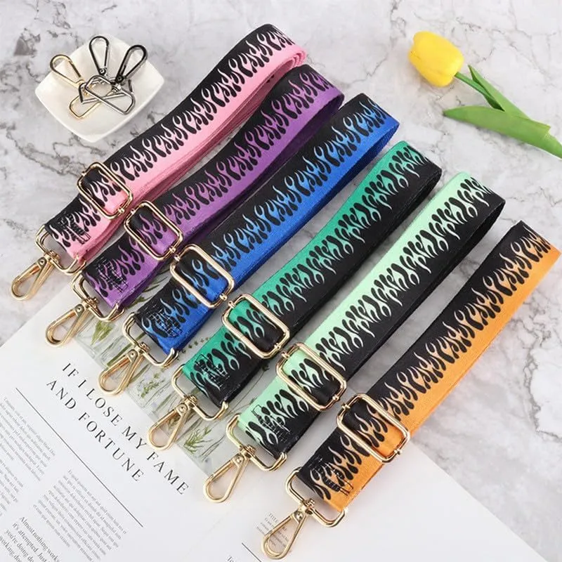 Purse Strap Replacement Crossbody Handbag Purse Strap Adjustable Shoulder Strap Guitar Strap Flame Pattern Gold Clasp A4