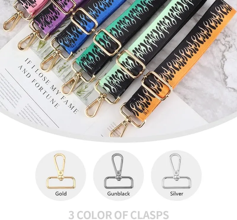 Purse Strap Replacement Crossbody Handbag Purse Strap Adjustable Shoulder Strap Guitar Strap Flame Pattern Gold Clasp A4