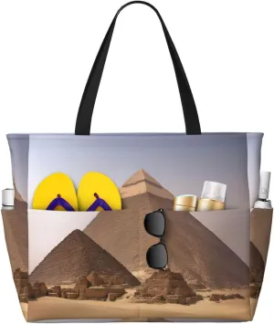Pyramids of Egypt Print Large Capacity Beach Travel Bag with Zipper and Pockets for Camping Travel Gym