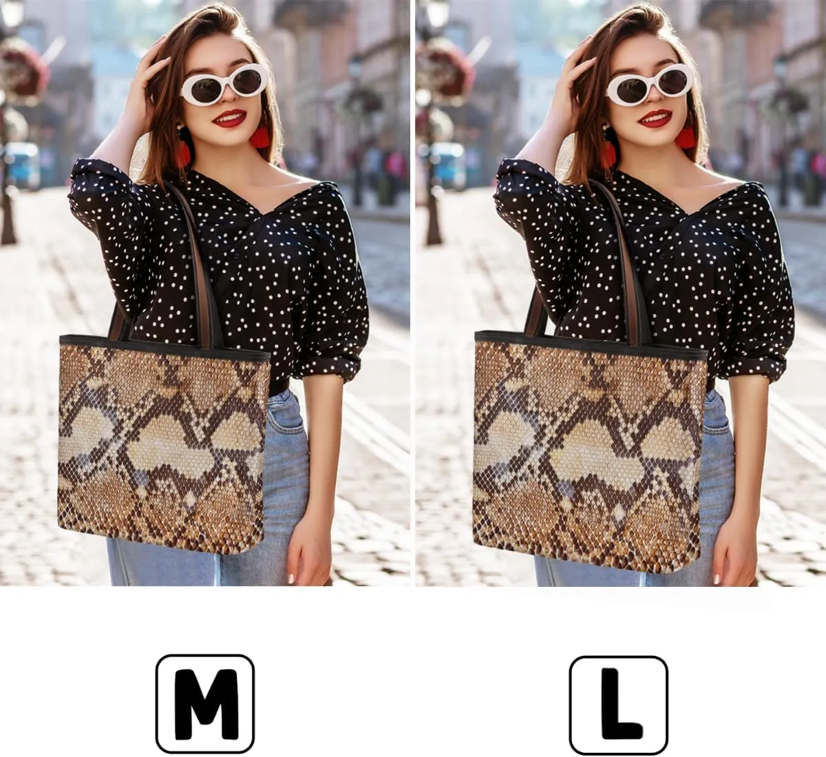 Python Snake Skin Tote Bag Tote Purse for Women with Zipper Womens Handbags for Work Travel