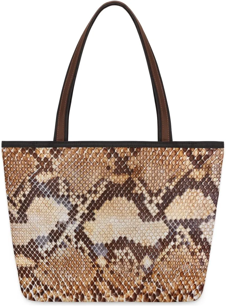 Python Snake Skin Tote Bag Tote Purse for Women with Zipper Womens Handbags for Work Travel